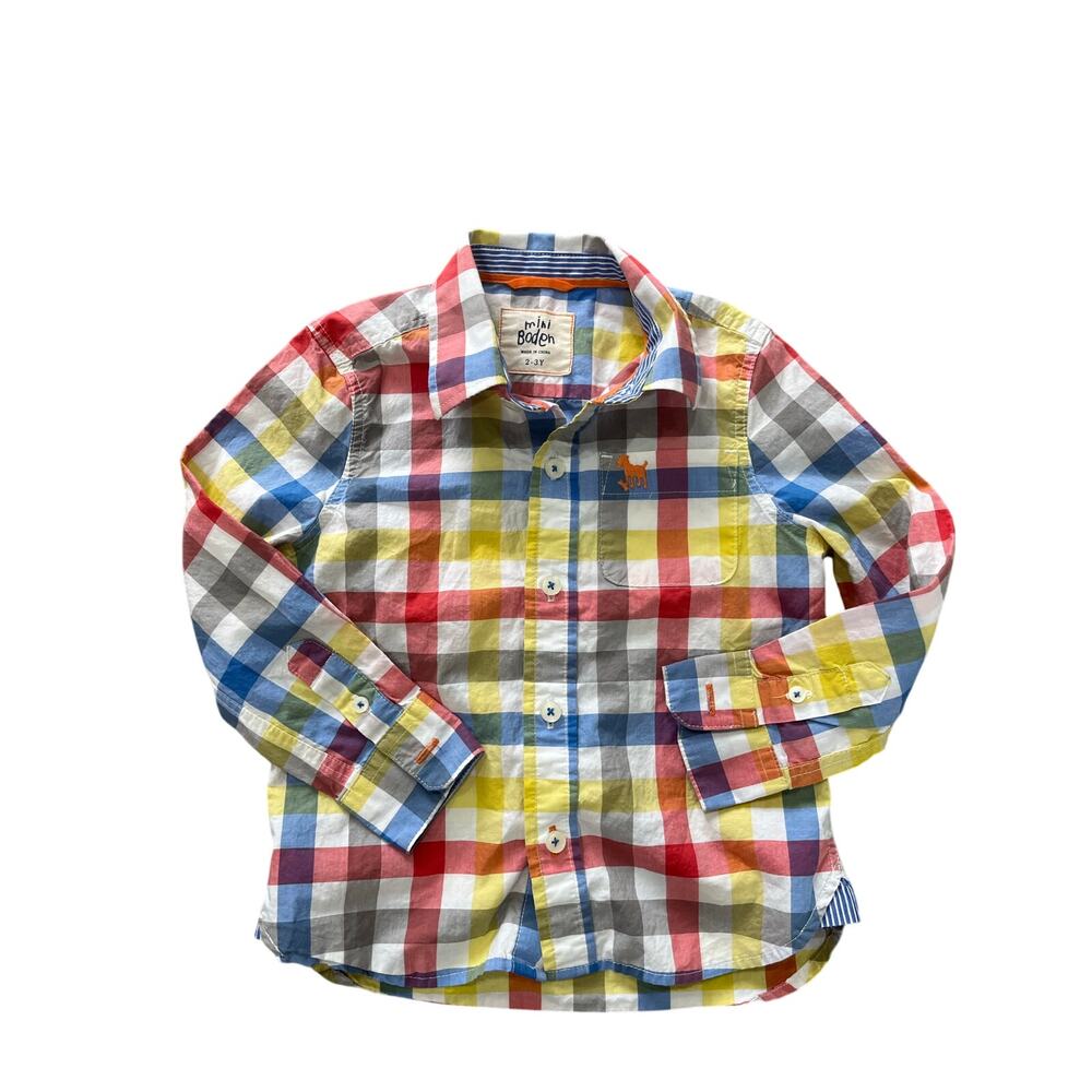 Mini Boden Plaid Button Down Shirt Boys Preppy Cotton Size 2-3 Years Multi